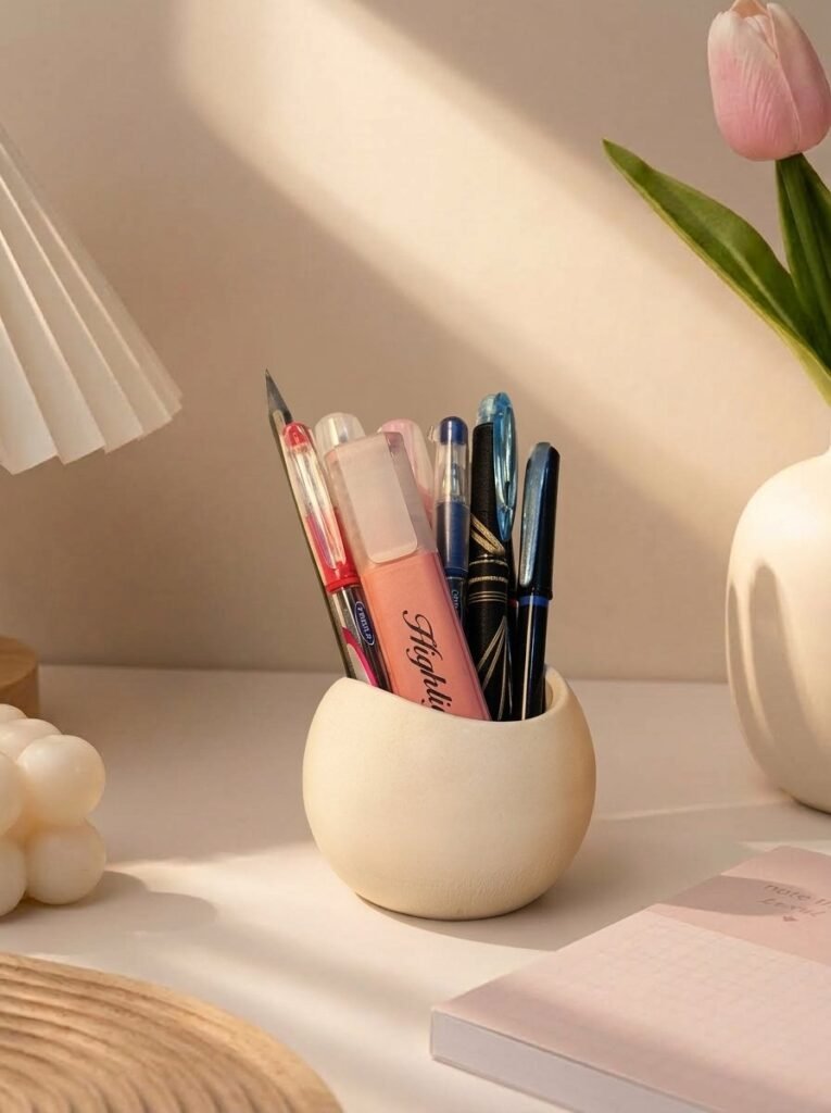 Concrete pen holder wavy